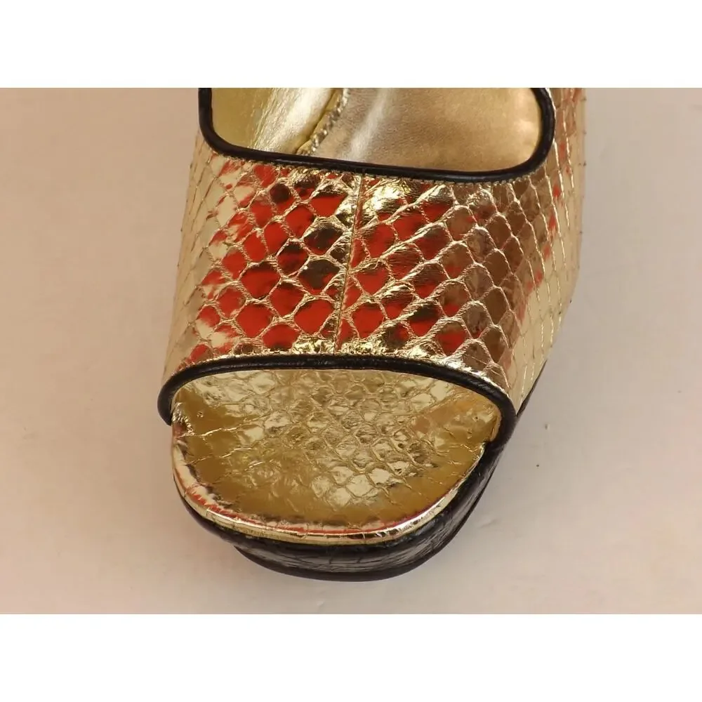 NIB PRADA 1K7394 LITE GOLD SNAKE PRINT LEATHER BLACK WEDGE PLATFORM SANDALS 39.5 - Picture 5 of 11